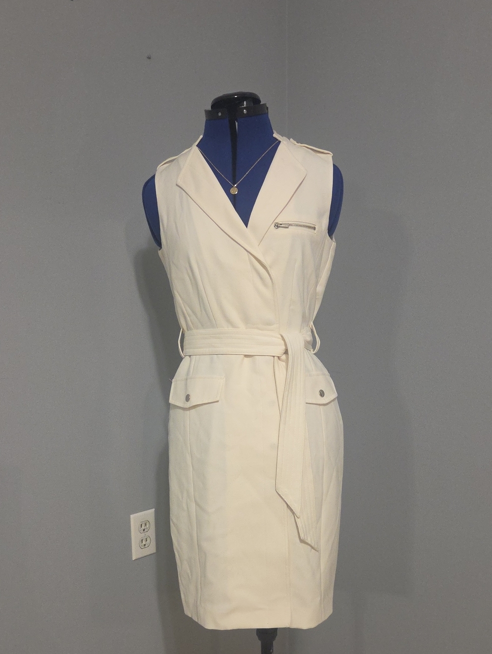 H&M Cream Sleeveless Belted Trench Midi Dress